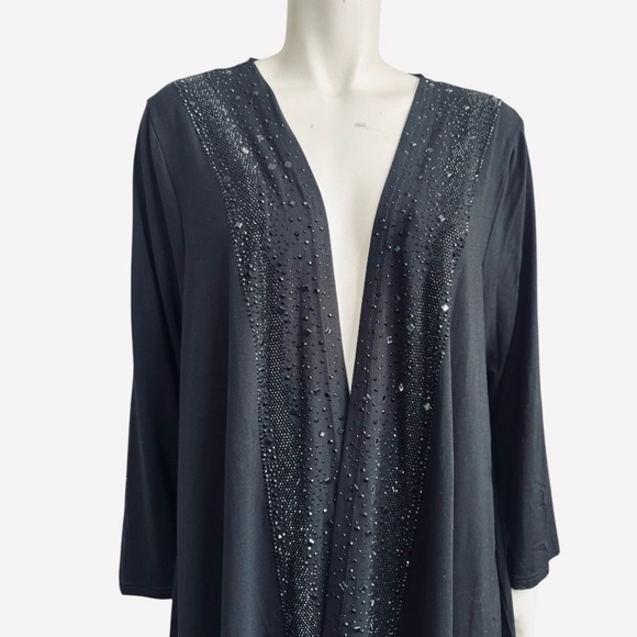 Vintage 1980 PARISLINE black asymmetrical evening cardigan sparkling studs large - Picture 3 of 11